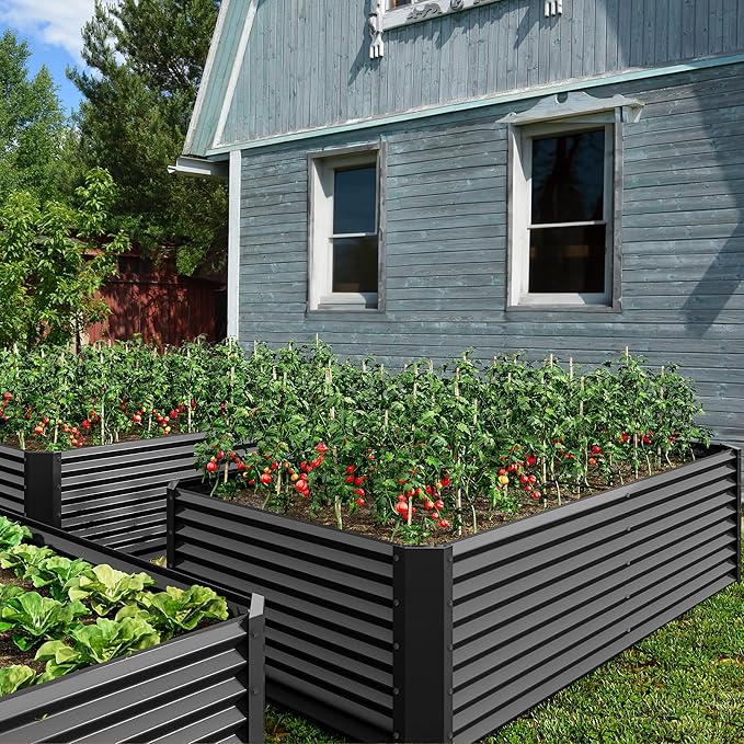 DWVO 6 x 3 x 2 FT Raised Garden Bed Kit, Outdoor Galvanized Flower Bed with Gloves, Large Metal Planter Box for Vegetables, Flowers, Herbs, Fruits, Black