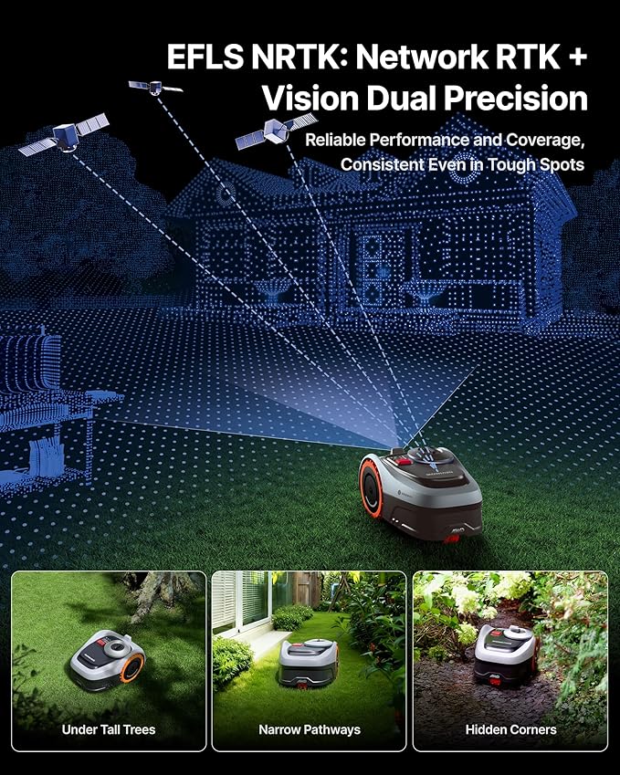 Segway Navimow i210 AWD Robot Lawn Mower Wire Free for 1/4 Acre, Zero Turn Robotic Lawn Mower with All-Wheel Drive for 45% Slopes, EFLS NRTK + Vision Auto Mapping, 5.1Ah Battery, Cutting Height 2-3.6"