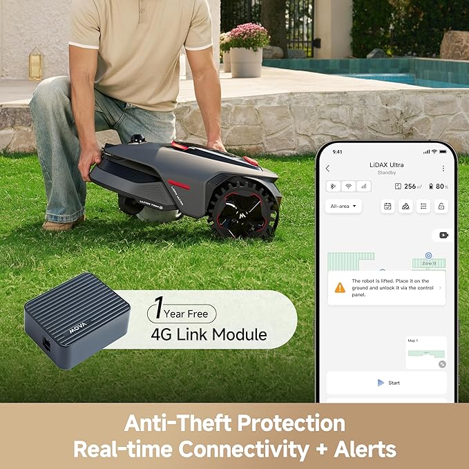 MOVA LiDAX Ultra 2000 Robot Lawn Mower with 4G for 0.5 Acre, No Wire No RTK+360° 3D LiDAR+AI Vision Auto Mapping, Zero-Edge Cutting, Cut Height 1.2"-3.9", 45% Slope, 150 Mowing Zones, Anti-Theft