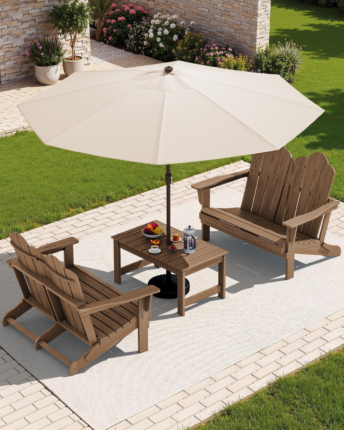3 Piece Adirondack Bench Set (Brown / 2 bench & 1 coffee table)