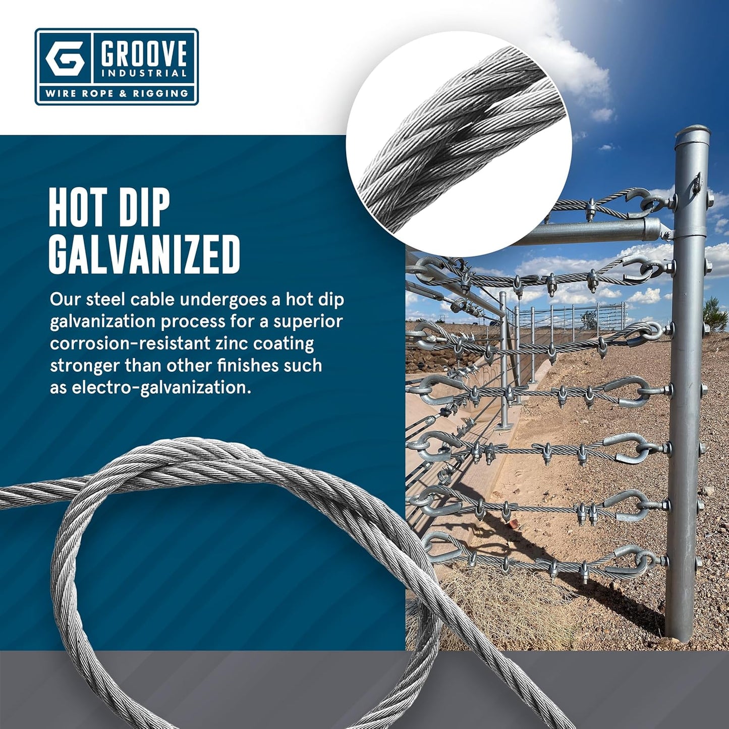 1/8’’ 7x19 Hot Dip Galvanized Aircraft Cable – Steel Wire Rope - 700 Feet