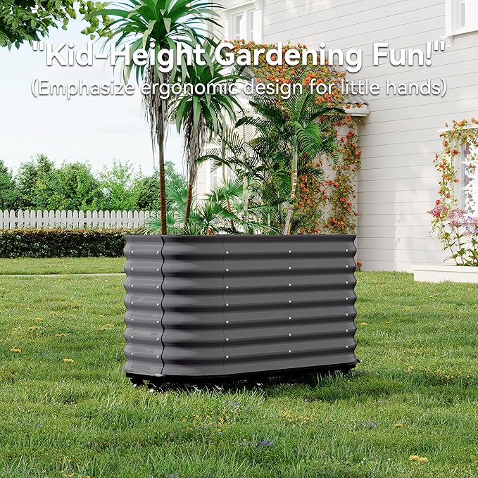 59x24x28 in Galvanized Raised Garden Bed with Wheels & Water Reservoir – Durable Outdoor Planter Box, Elevated Raised Beds for Gardening, Portable Garden Box for Indoor/Outdoor Plants, Gray