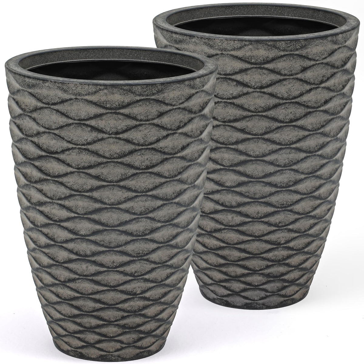 Autodaya 20" Tall Outdoor Planters Set of 2 Plant Pots (Weathered Black-20"h)