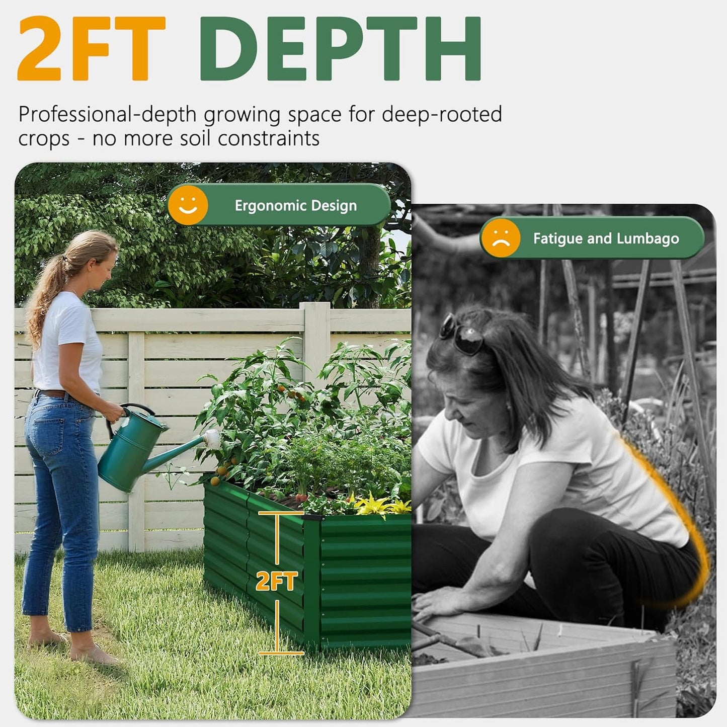 FOOWIN 2pcs 8x4x2ft Galvanized Raised Garden Bed, Planter Raised Garden Boxes Outdoor, Large Metal Raised Beds for Gardening, Garden Bed for Vegetables, Flowers, Herb,478 Gallon Capacity, Green
