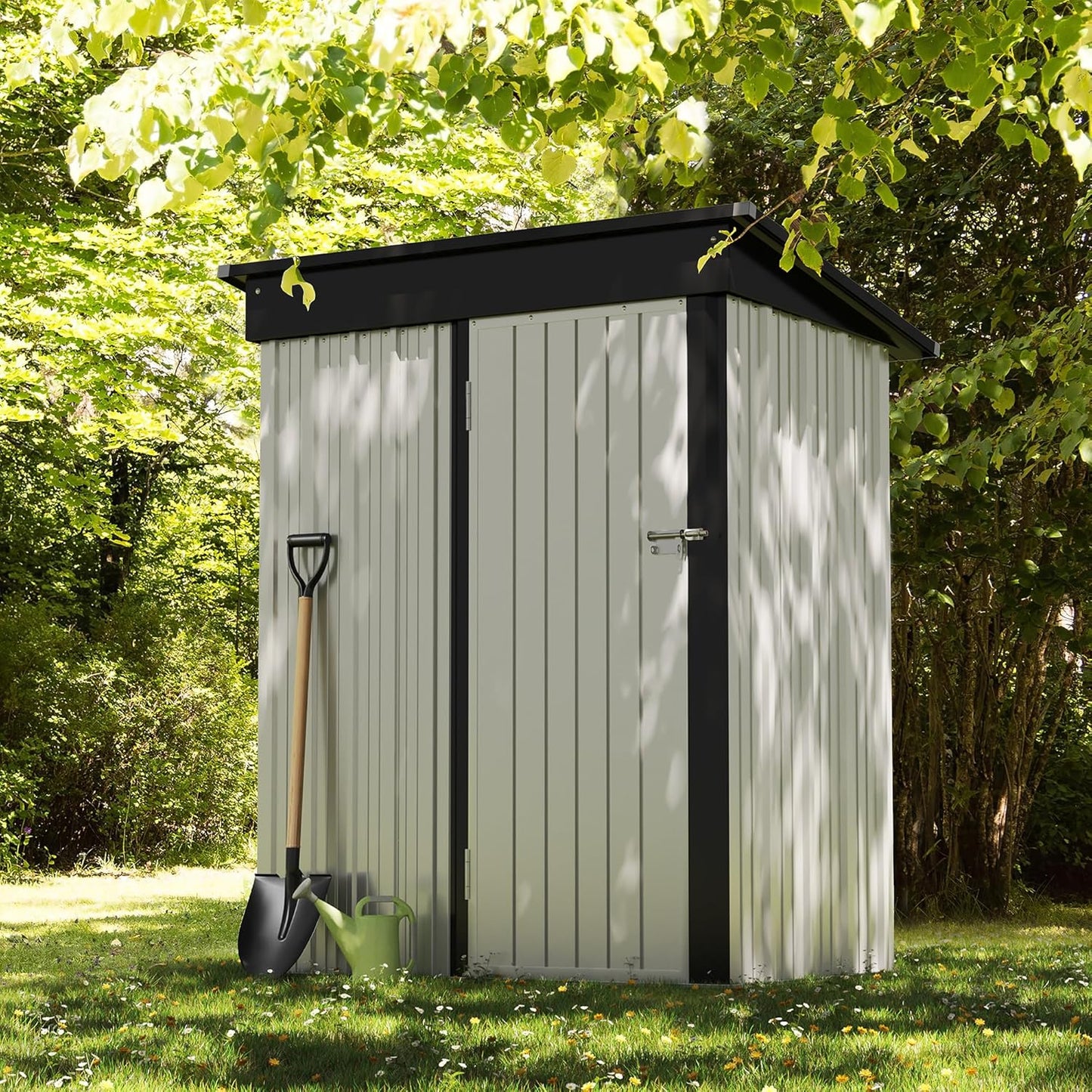 Devoko Outdoor Storage Shed 5 x 3 FT Lockable Metal Garden Shed Steel Anti-Corrosion Storage House with Single Lockable Door for Backyard Outdoor Patio (White)