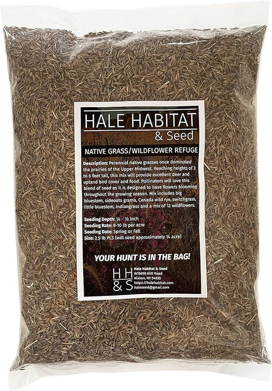 Hale Habitat & Seed Native Grass & Wildflower Refuge, Wildlife & Pollinator Seed Mix, 1/4 Acre