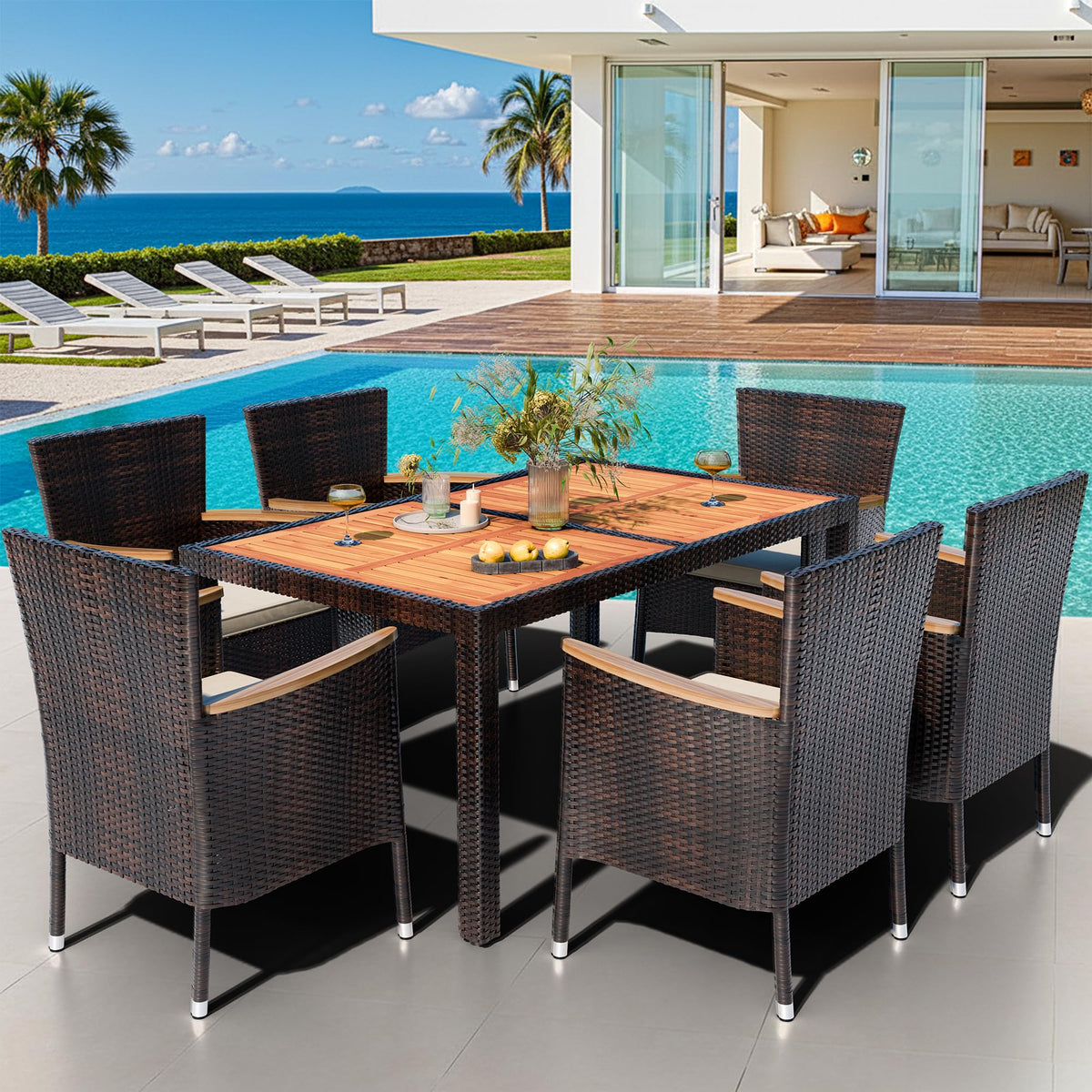 7 PCS Wicker Patio Dining Set (Brown / 7 Pieces)