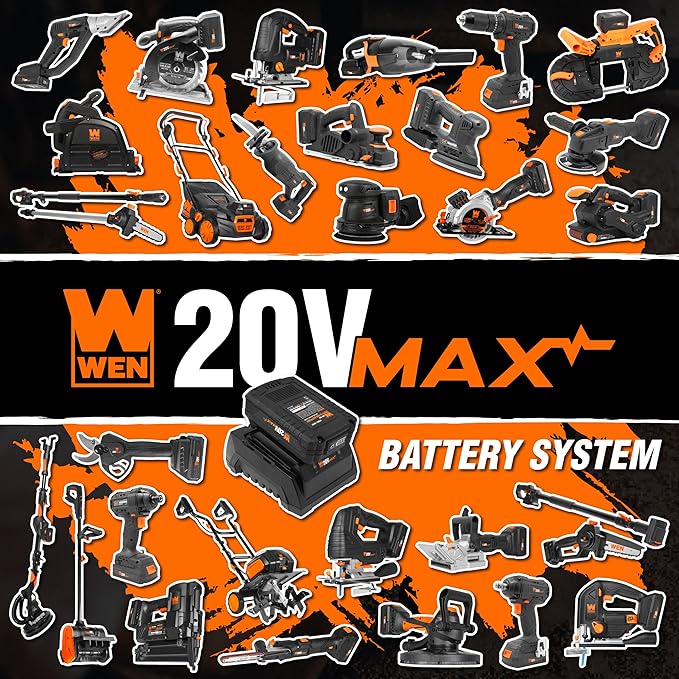WEN 20V Max Brushless Cordless 1-3/16-Inch Pruning Shears with 2.0Ah Battery and Charger (20731)