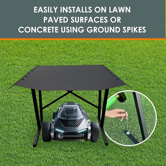 Large Robot Mower Garage, Durable Carbon Steel Rain Cover for Robotic Lawn Mowers, Outdoor Shade Cover, Waterproof and UV-Proof Garden Garage, Fits 95% of Models, Robot Mower Accessories (1.0)
