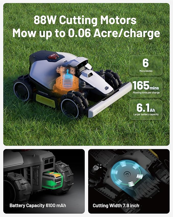 Mammotion LUBA mini AWD 1500H Robot Lawn Mower with Blades, Mowing 0.37 Acre, All-Wheel-Drive for 80% Slope, UltraSense AI Vision+RTK Auto-Mapping, Cutting Height 2.2"-4.0"