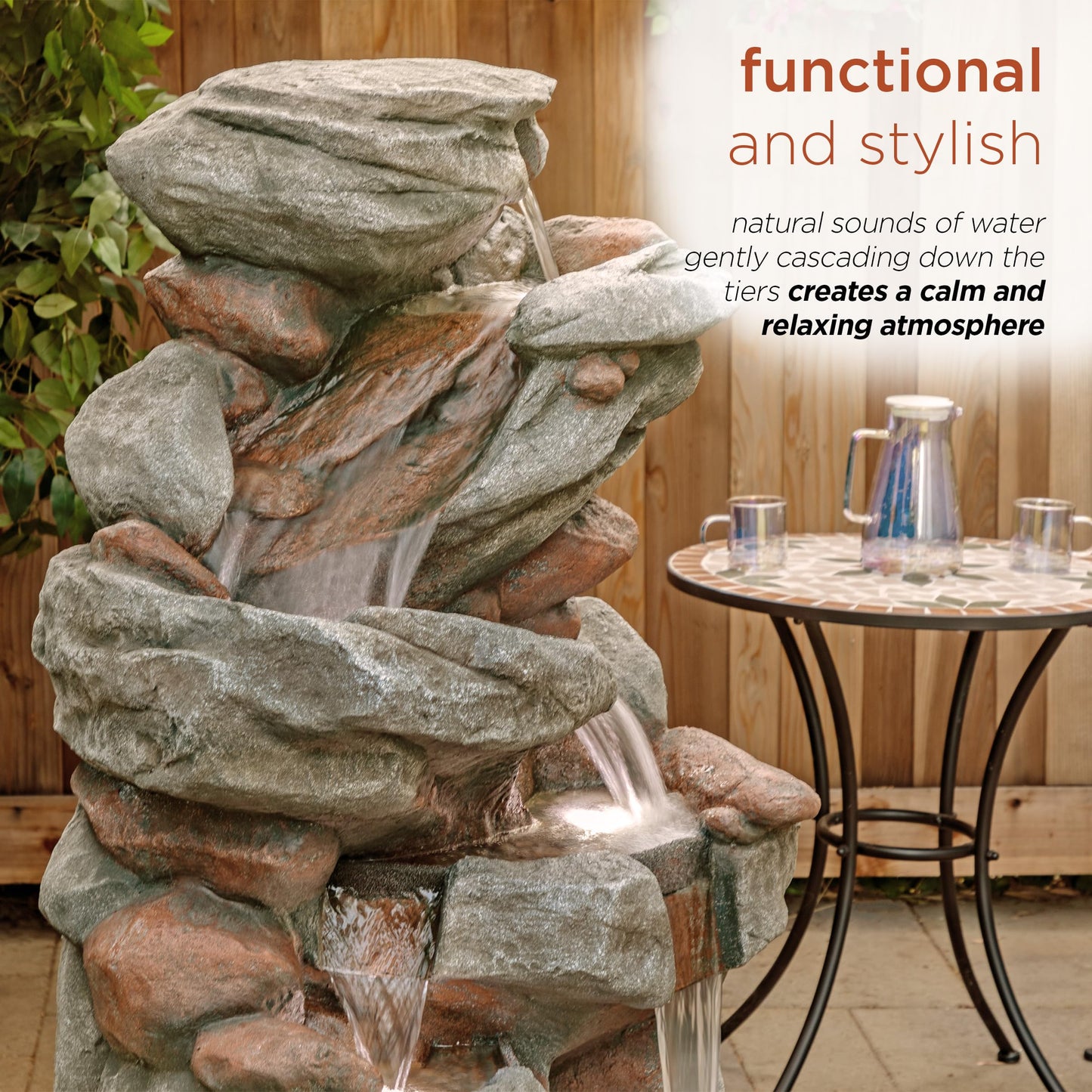 WIN1548 Outdoor Floor Cascading Stone Fountain with LED Lights