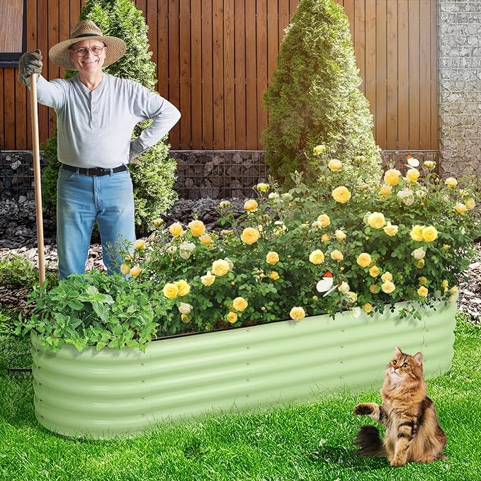 Aoodor 17" Tall Oval Galvanized Raised Garden Bed Kit, 6-in-1 Large Metal Outdoor Planter Box for Vegetables, Flowers, and Herbs, 7.5 x 2.3 x 1.5 Ft, Color