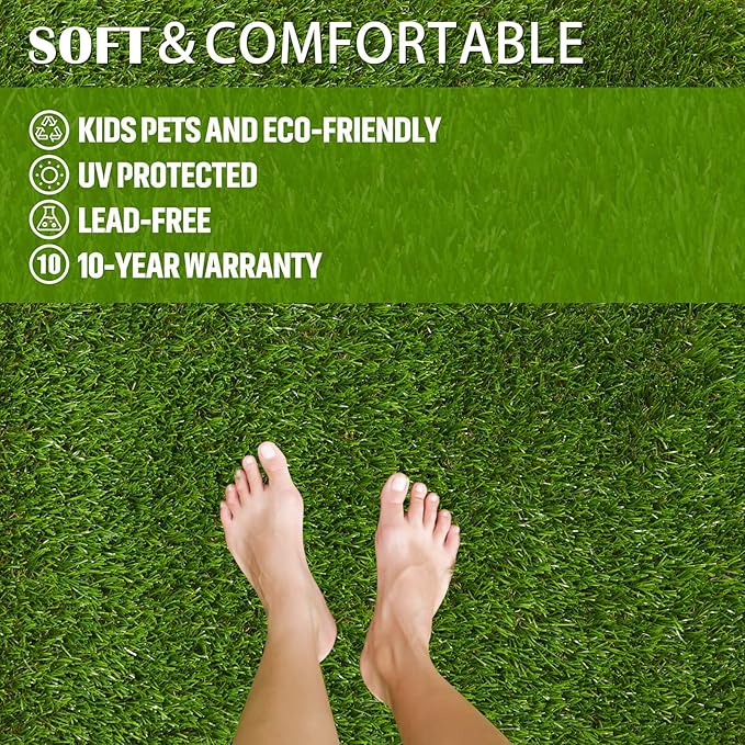 Artificial Grass Rug 8 FT x 75 FT Fake Faux Grass, Indoor Outdoor Patio Garden Lawn Landscape Synthetic Grass Mat, Realistic Turf, 4-Tone/Soft, with Drainage Holes & Rubber Backing