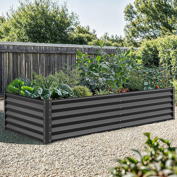 YITAHOME 2pcs 8x4x1.5 ft Galvanized Raised Garden Bed Kit, Large Metal Planter Box with Gloves, Safety Rubber & Support Rod, Outdoor Flower Bed for Plants Vegetables, Black