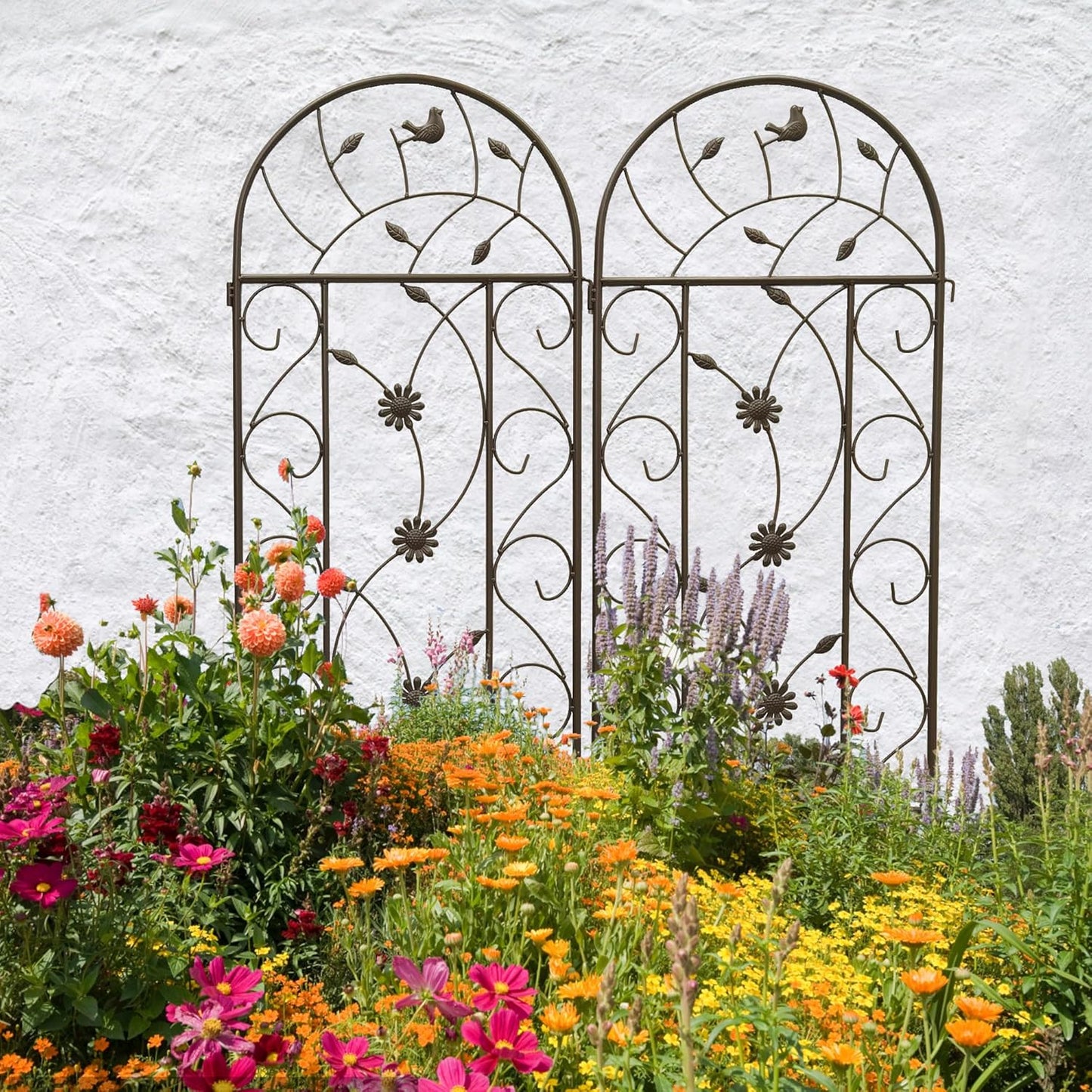 Garden Trellises, 2 Pack Brown Metal Coated Rustproof Trellis for Climbing Plants Outdoor, Roses, Vines, Flowers, and Vegetables-19.7×86.7 inches