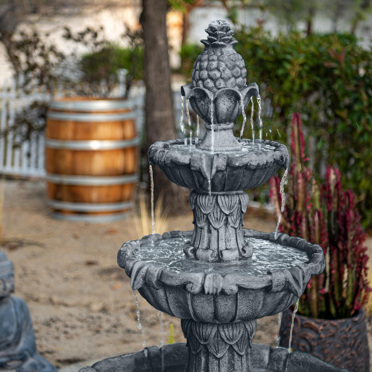 58.3" 3 Tier Outdoor Freestanding Water Fountain (Gray)