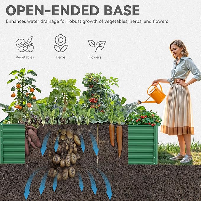 YITAHOME 8x4x2ft 2pcs Large Raised Garden Bed Kit, Galvanized Metal Planter Box with Gloves, Ground Nails & Safety Rubber, Outdoor Above Ground Planters for Plants Vegetables Flowers, Green