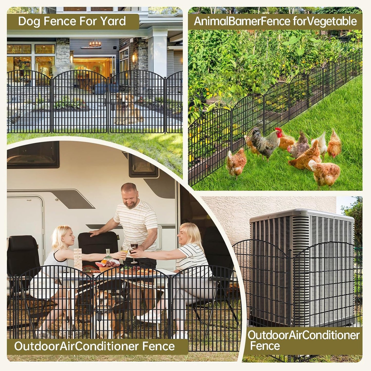 10 Panels No Dig Garden Fence with Gate, 32in x 24.2ft Decorative Dog Fence Outdoor for Yard, Tall Animal Barrier Fencing Rustproof Metal Garden Edging Border, Temporary Fencing for Outdoor, Patio