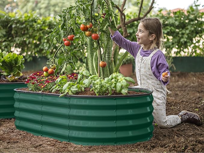 Plant & Plot Galvanized Raised Garden Beds Outdoor // 4×2×1 ft Planter Raised Beds for Gardening, Vegetables, Flowers // Large Metal Garden Box (Dark Green) // Patented Tool-Free Design