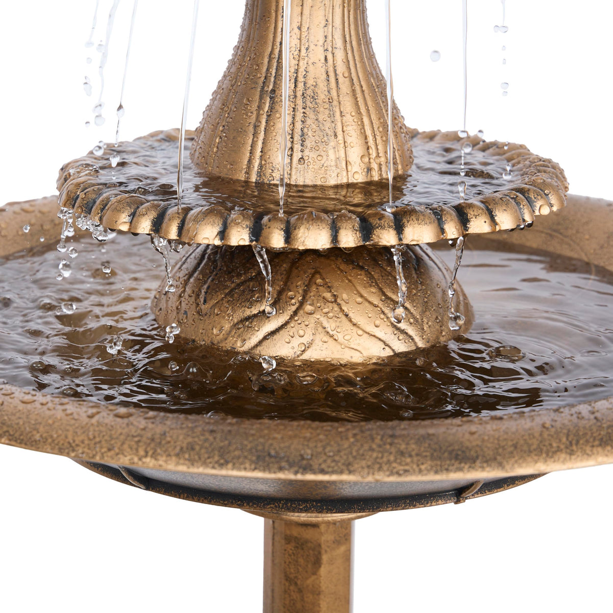 40" Tiered Pedestal Fish Fountain Birdbath (Gold)