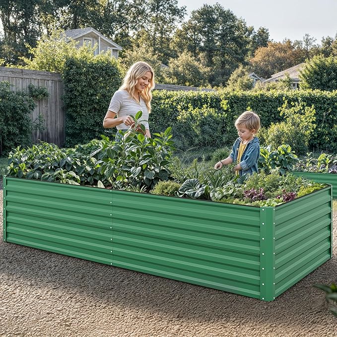 YITAHOME 8x4x2ft 2pcs Large Raised Garden Bed Kit, Galvanized Metal Planter Box with Gloves, Ground Nails & Safety Rubber, Outdoor Above Ground Planters for Plants Vegetables Flowers, Green