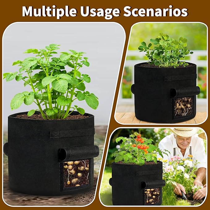30 Gallon Potato Grow Bags 4-Pack with Dual Harvest Windows & Reinforced Handles, Non-Woven Fabric Planter for Potatoes, Tomatoes, Vegetables