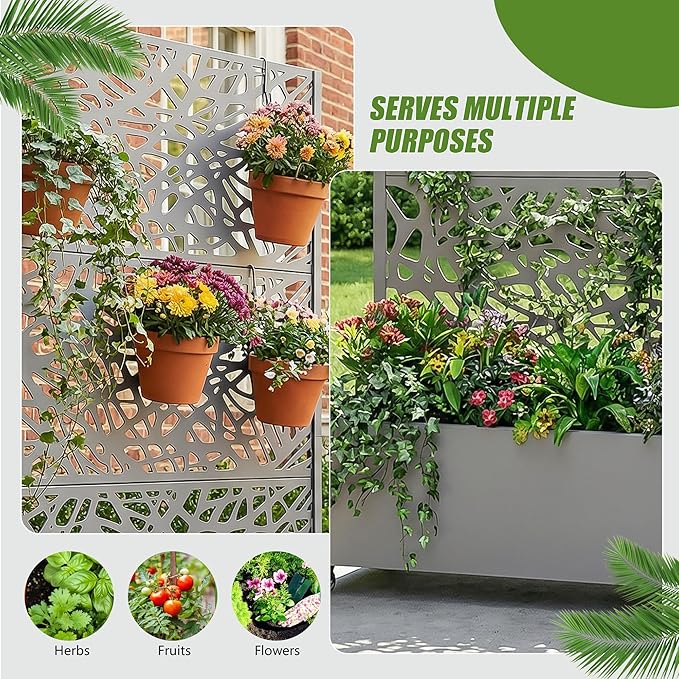 Casaphoria Metal Raised Garden Bed with Trellis and Wheels, 72"x47"x16" Planter Box for Climbing Plants, Vegetables & Vines, Features Drainage Holes and Privacy Screen, Grey-Net