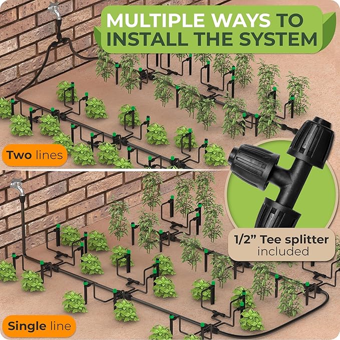 CARPATHEN Drip Irrigation System - Adjustable Quick Connect Irrigation System for Gardens up to 131ft, Raised Beds - Complete Garden Watering System - 1/4 Emitters, 1/2" and 1/4" Tubing and Connectors
