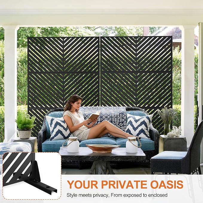 Metal Privacy Screen Outdoor, 71" H×47" W Privacy Fences and Panels for Patio Yard Deck, Freestanding Screens & Trellis, Weather Resistant (Black Parallel, 3 Panels)