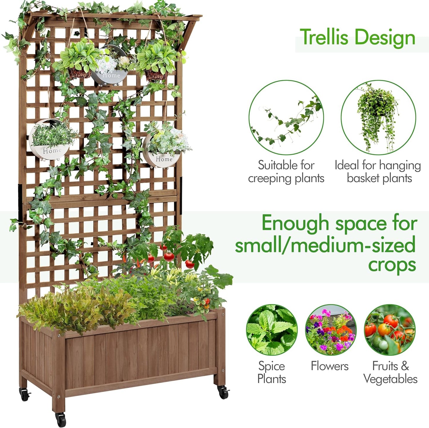 Yaheetech 72" H Horticulture Garden Planter with Trellis for Vine Climbing Plants, Raised Box Outdoor w/Drainage Holes Raised Garden Bed Planter Box for Flowers, Dark Brown