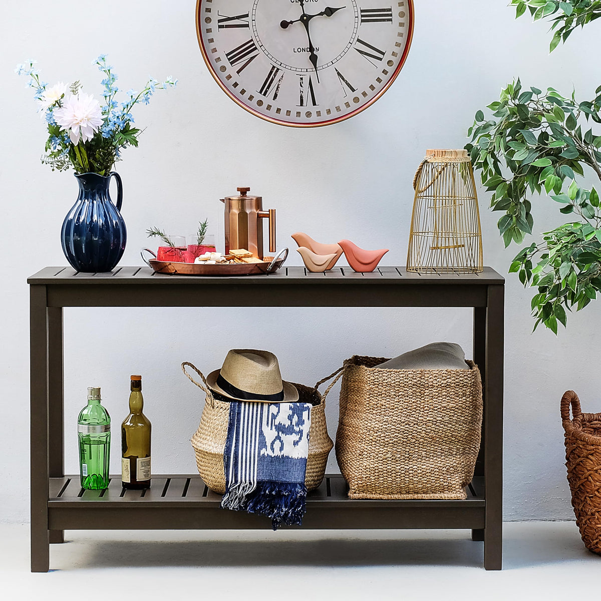 Solid Wood Outdoor Console Table (Dark Brown)