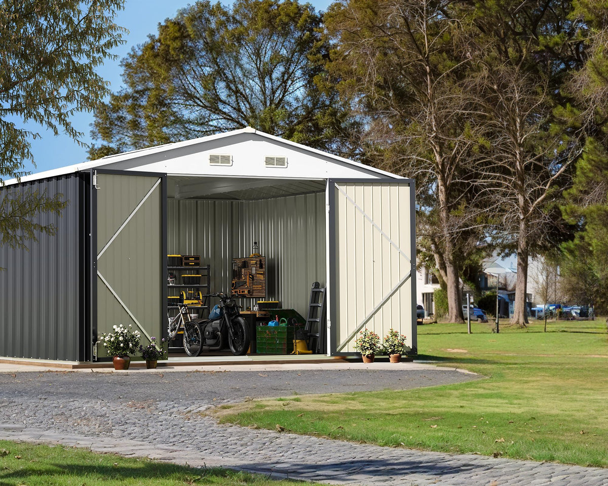 10x10FT Outdoor Storage Shed Utility Tool Shed (10x10 / Gray)