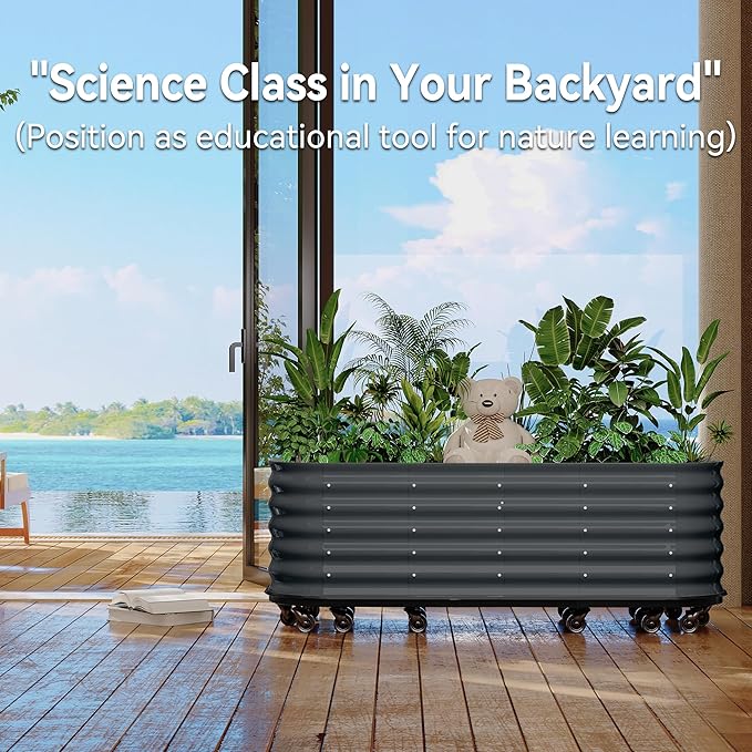95x24x20 in Galvanized Raised Garden Bed with Wheels & Water Reservoir – Durable Outdoor Planter Box, Elevated Raised Beds for Gardening, Portable Garden Box for Indoor/Outdoor Plants, Gray