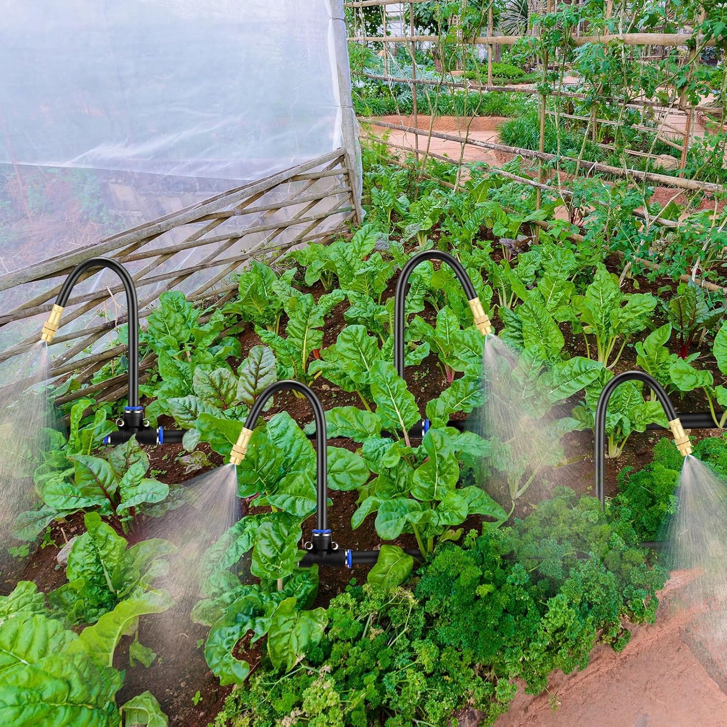 Zonon 10 Pcs Brass Misting Nozzles Tee with 8 Inch Built in Hose 360 Degree Rotation Adjustable Water Mister Nozzles Thread Sprayer 0.043" Misting Parts and Accessories for Patio Outdoor Cooling