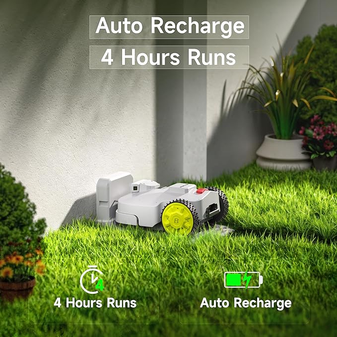 Robot Lawn Mower — 1.5 Acre Ultra Quiet Self Charging Robot Mower, Up to 4 inches Cutting Height, Robotic Lawn Mowers with RTK+4 Eye Vision, Mapping and Anti Theft tech, APP Control