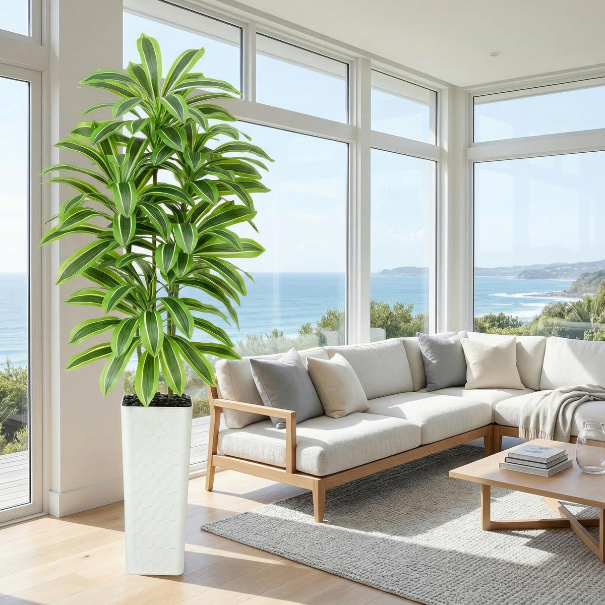 Artificial Dracaena Tree (Light Green – White Pot / 7FT)