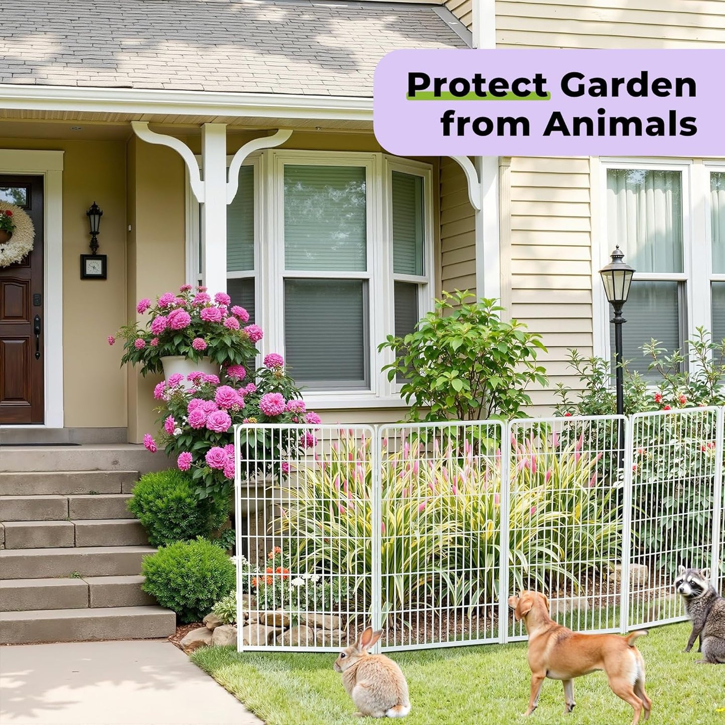 Garden Fence with Gate 45 in(H) x 13.4 ft(L) 6 Panels, Heavy Duty Metal Animal Barrier for Dog and Rabbit, Outdoor Fencing, Easy Set Up, White