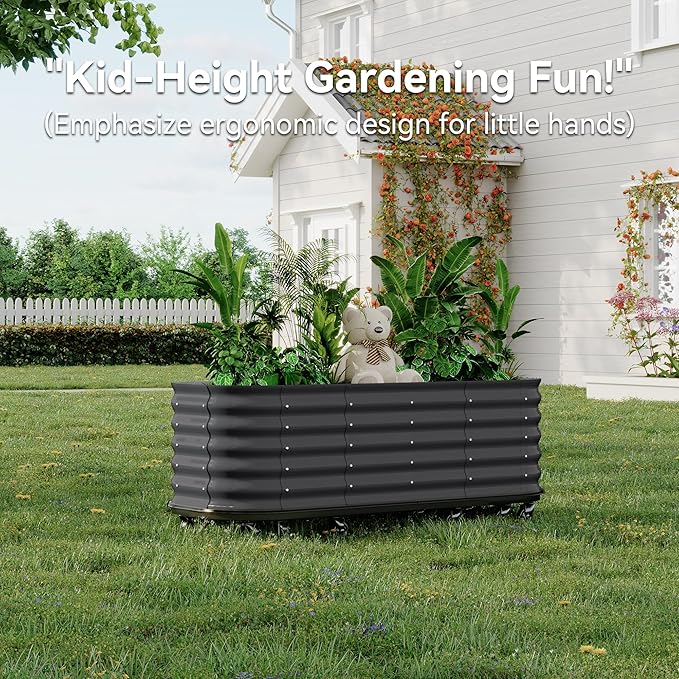95x24x20 in Galvanized Raised Garden Bed with Wheels & Water Reservoir – Durable Outdoor Planter Box, Elevated Raised Beds for Gardening, Portable Garden Box for Indoor/Outdoor Plants, Gray