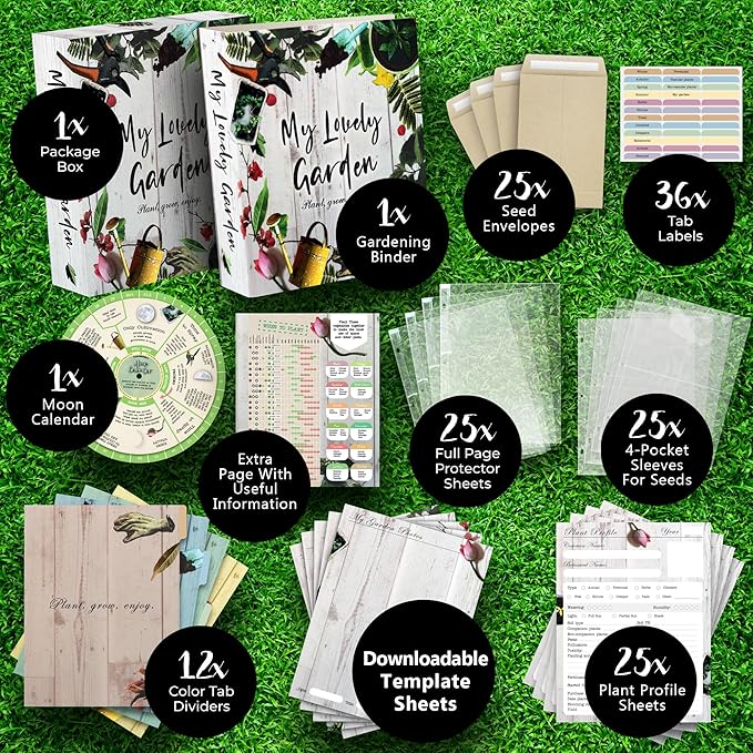 Gardening Starter Kit with Vegetable Planting Chart & Gardening Binder