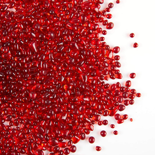 TWINKLING High Luster Round Fire Glass Stones,Glass Marbles Pebbles,Glass Beads Gems for Fire Pit Vase Fillers Crafts Aquarium Garden Decoration,3-6mm,1-Pound Jar (Red)