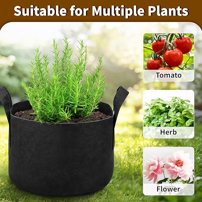 6 Pack 1 Gallon Grow Bags, Heavy Duty 300g Nonwoven Fabric Plant Pots with Reinforced Handles, Breathable Potato Grow Bags for Vegetables, Herbs, Seedlings - Black