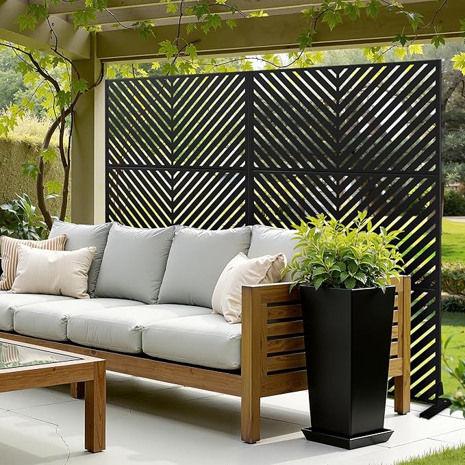 Metal Privacy Screen Outdoor, 71" H×47" W Privacy Fences and Panels for Patio Yard Deck, Freestanding Screens & Trellis, Weather Resistant (Black Parallel, 3 Panels)
