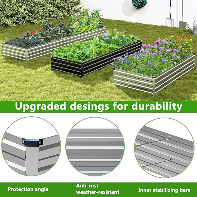 2PCS 8x4x1ft Galvanized Raised Garden Bed Kit, Galvanized Planter Raised Garden Boxes Outdoor, Large Metal Raised Garden Beds for Vegetables,Silver