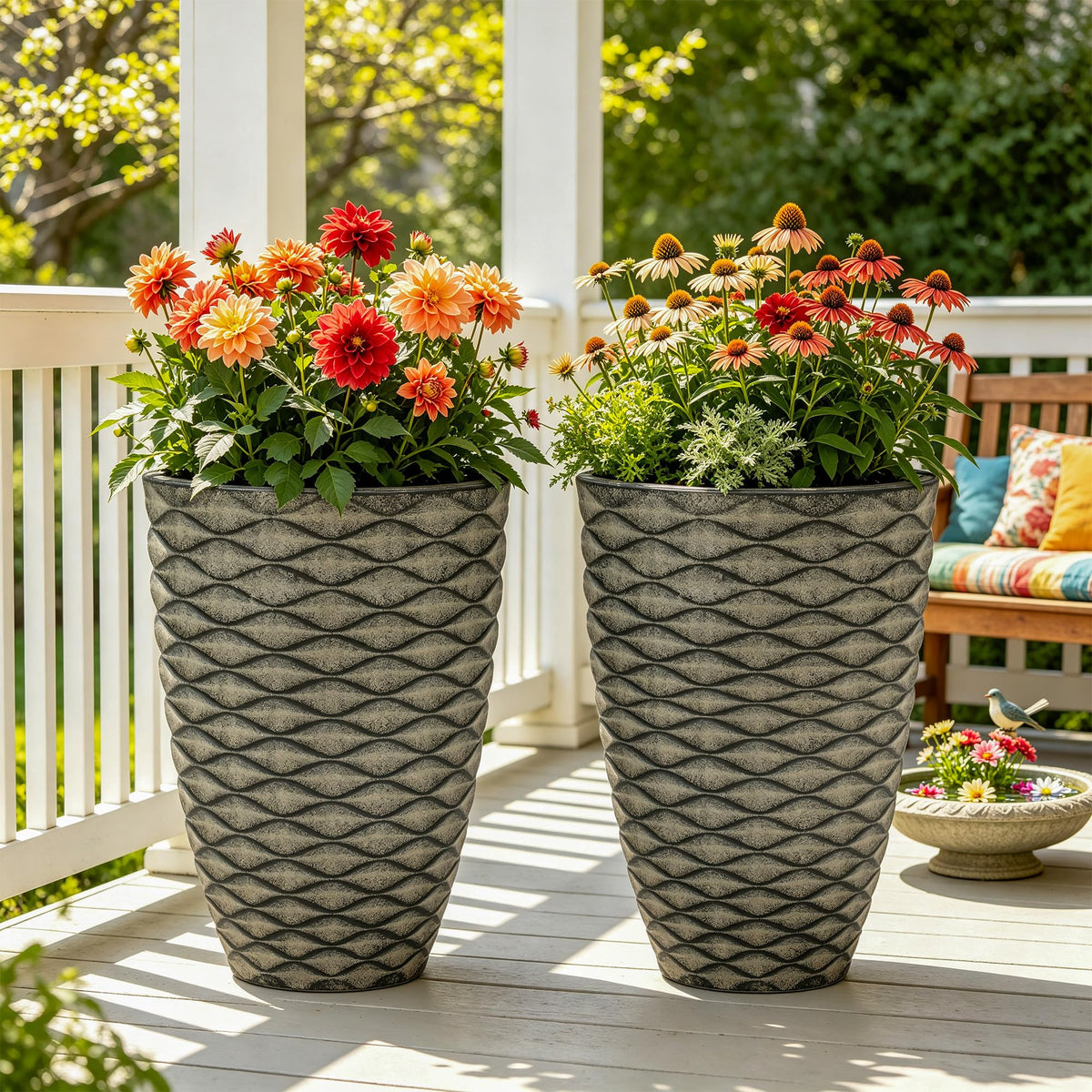 Autodaya 20" Tall Outdoor Planters Set of 2 Plant Pots (Weathered Black-20"h)