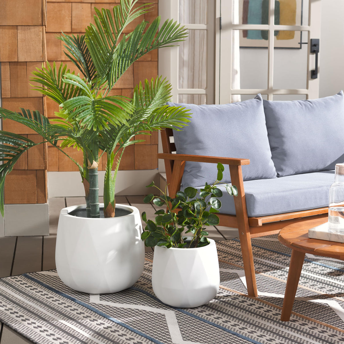 Outdoor Collection Kane White Cement Ficonstone Planter Pot Set of 2 (16"W x 16"D x 14"H / White)