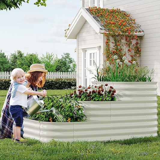 CABIHOME 30.7" Deep Galvanized Steel Raised Garden Bed, Open-Base Expandable Planter Box, Family-Friendly Gardening Kit for Veggies/Flowers, 5x3.5x2.5 Ft, White