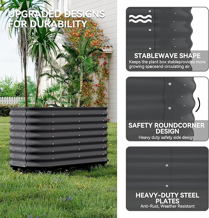 59x24x28 in Galvanized Raised Garden Bed with Wheels & Water Reservoir – Durable Outdoor Planter Box, Elevated Raised Beds for Gardening, Portable Garden Box for Indoor/Outdoor Plants, Gray