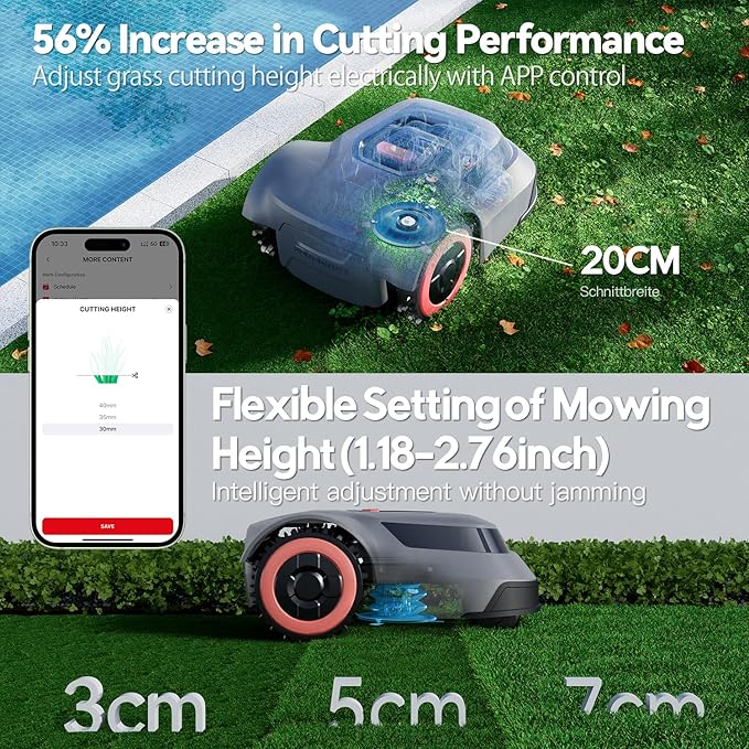 Redkey MGC1000 Robot Lawn Mower with 390ft Boundary Wires for 0.12 Acre (1/8 Acre), 45% Slope, 70Mins Runtime, Auto Recharge, Automatic Robotic Lawn Mower w/Precise Location & Breakpoint Detection