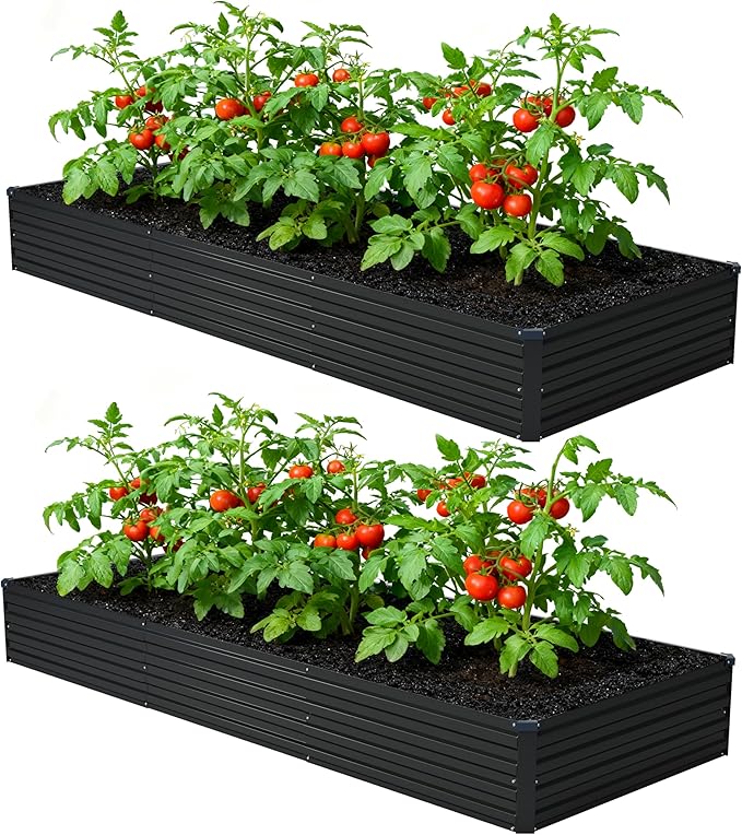 12x4x1ft(2 Pack) Galvanized Raised Garden Bed,Outdoor Planter Box Metal Patio Kit Planting Bed for Vegetables Flowers Herb,Black