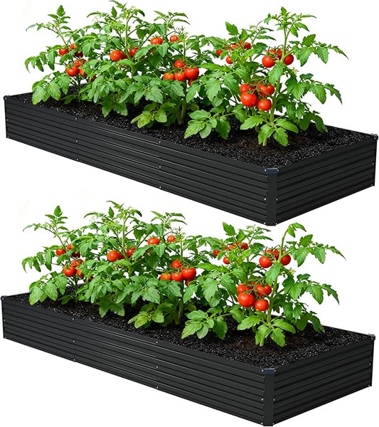 12x4x1ft(2 Pack) Galvanized Raised Garden Bed,Outdoor Planter Box Metal Patio Kit Planting Bed for Vegetables Flowers Herb,Black